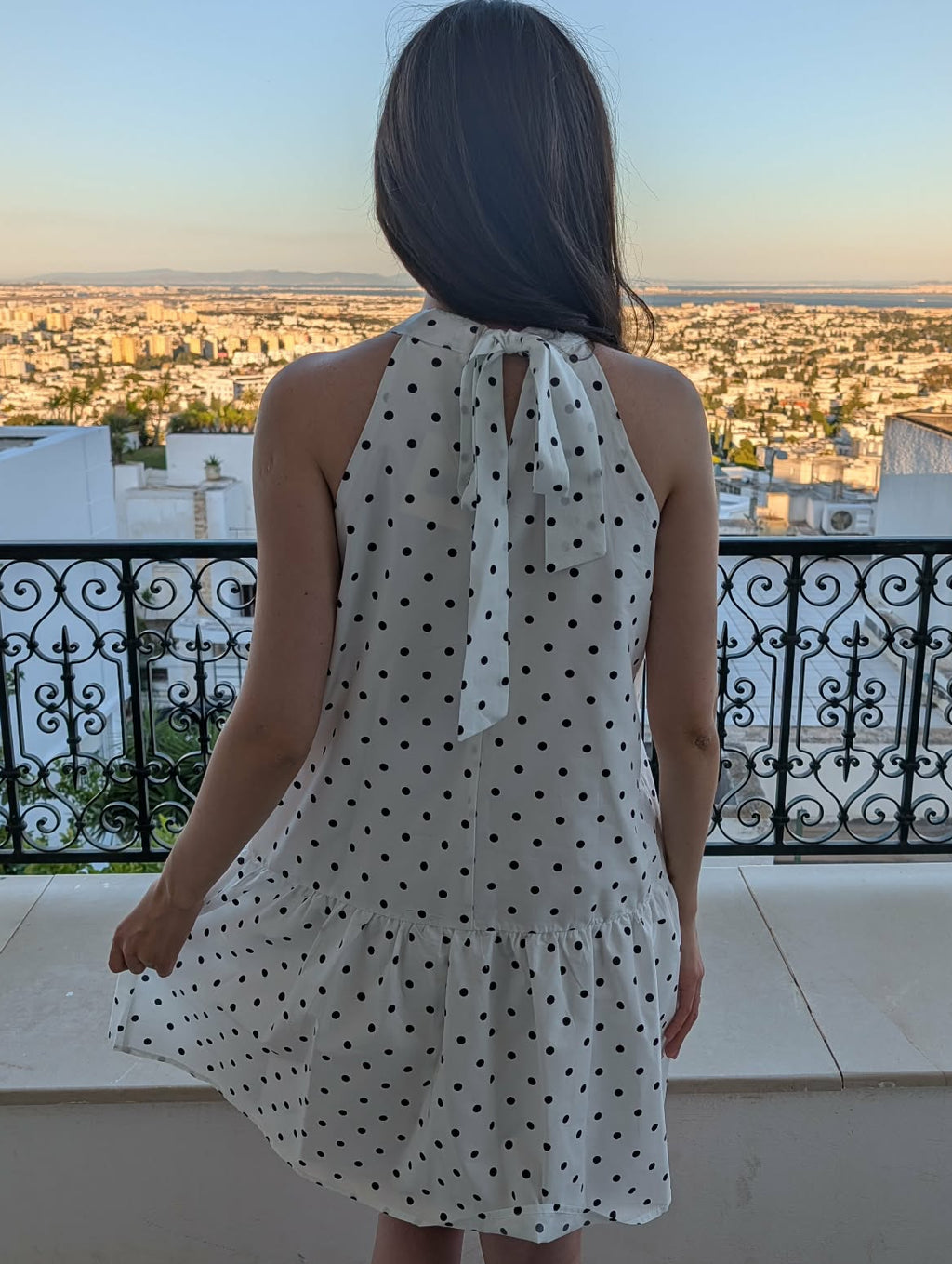 Robe "Vanessa" Blanche à pois noir