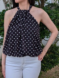 Top " Lena"  Noir à pois blancs