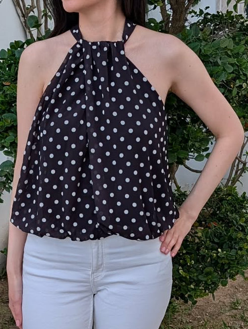 Top " Lena"  Noir à pois blancs
