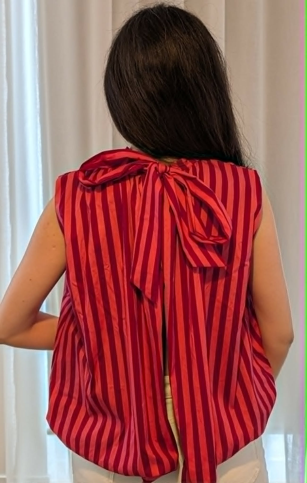 Blouse dos nu "Lilas" Rayures Rose