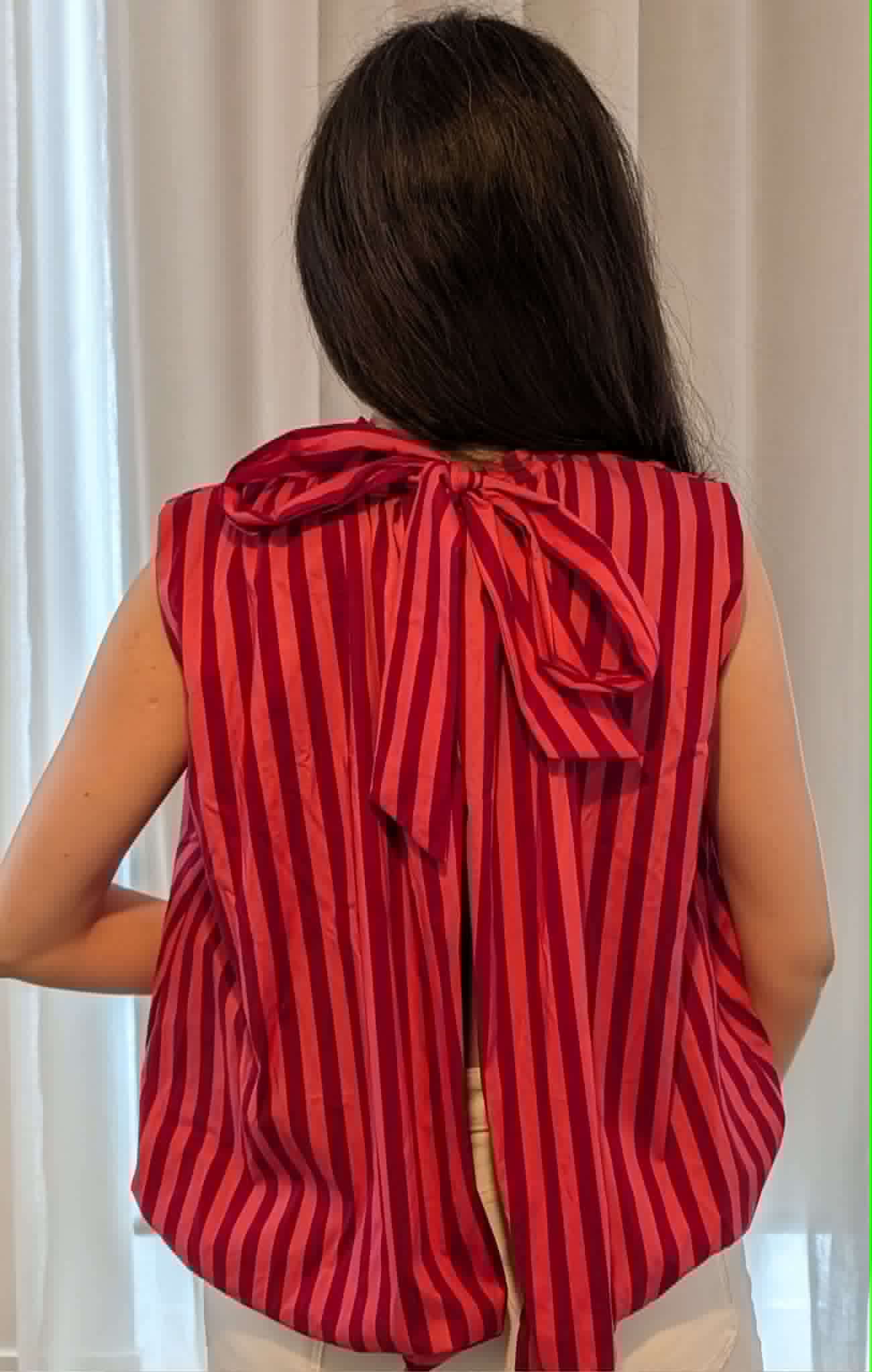 Blouse dos nu "Lilas" Rayures Rose