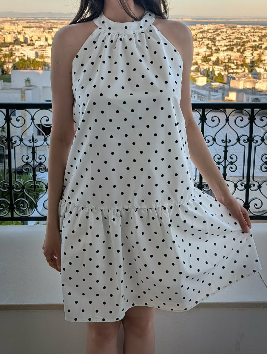 Robe "Vanessa" Blanche à pois noir